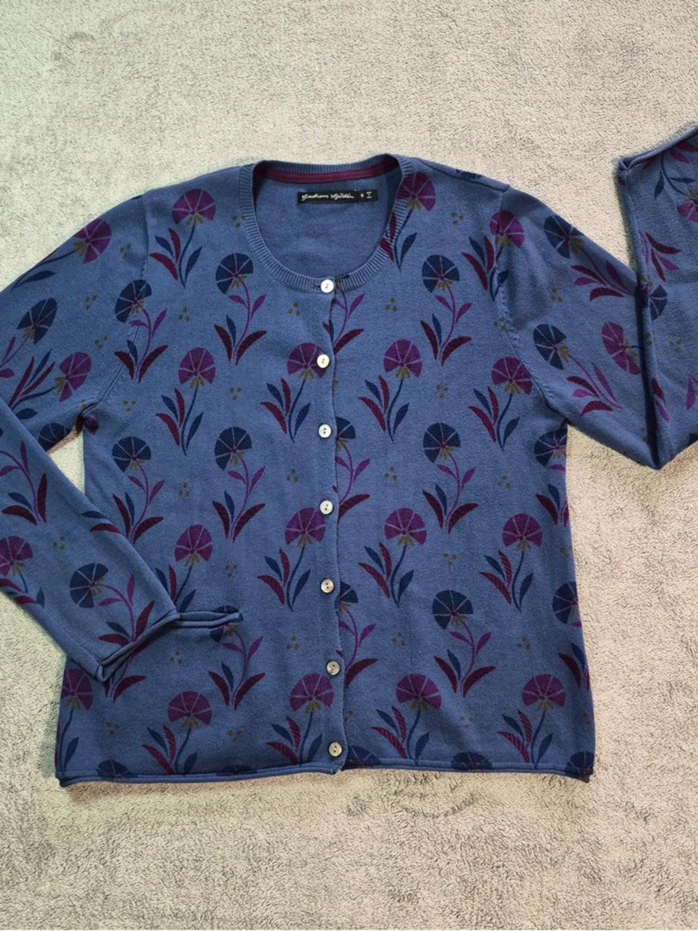 Gudrun Sjoden Blue Floral Button-Front Cardigan